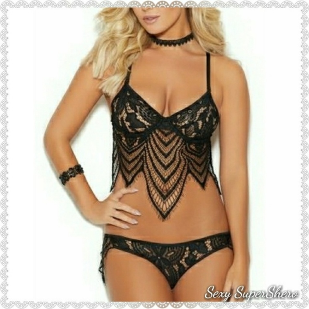 📸FLASH SALE!🆕Black Scallop Lace Lingerie Set Bralette & Panty